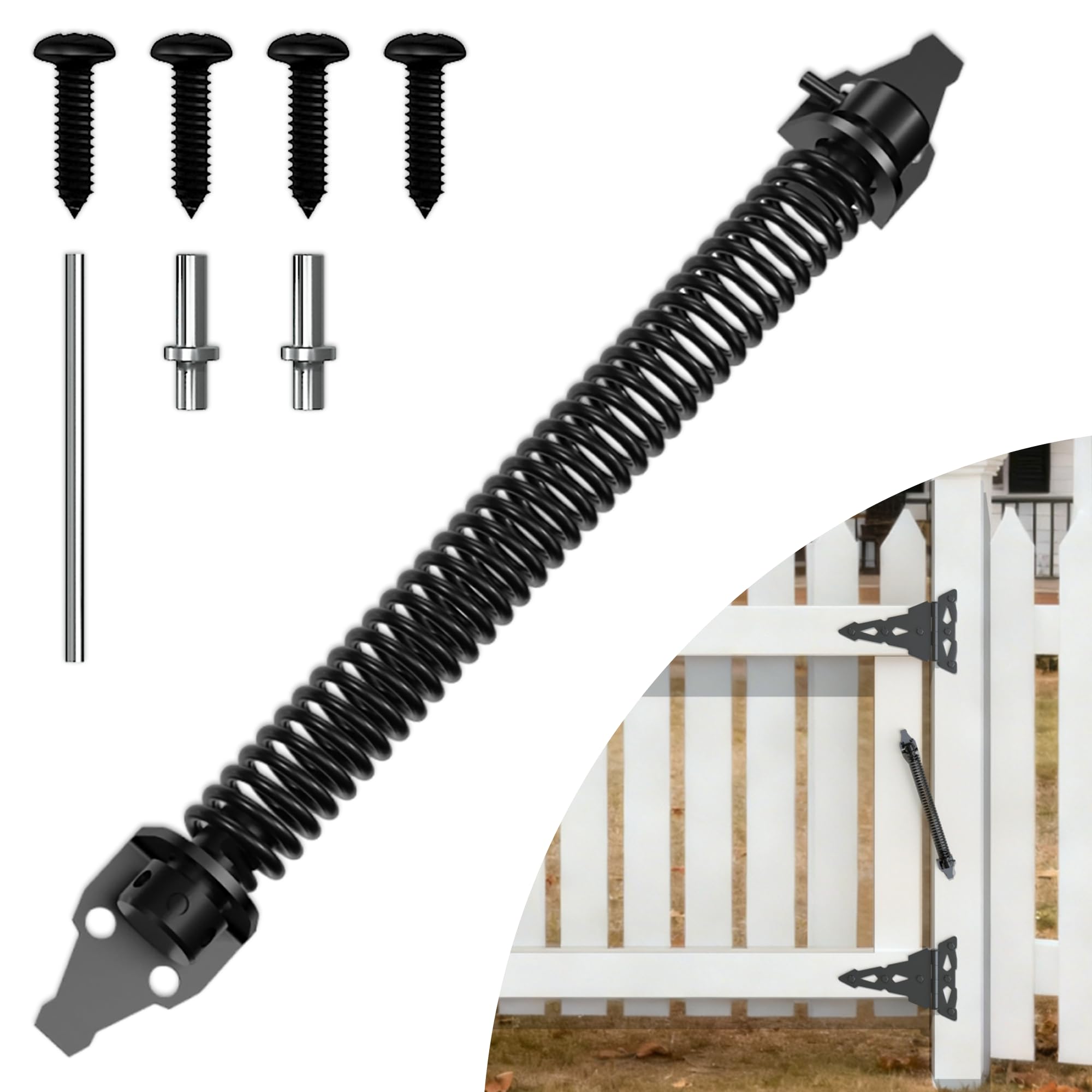 skysen 14" Fence gate Spring self Closing and Adjustable for Wooden or Vinyl Fence,Carbon Steel,Black(gate spring-14)