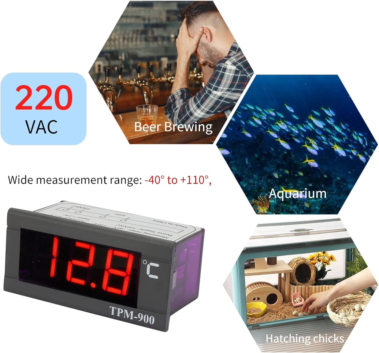 Contrôleur de température numérique, Regulateur de Temperature Numérique, TPM-900 220V Contrôleur de température numérique panneau LED avec capteur contrôleur de Thermostat