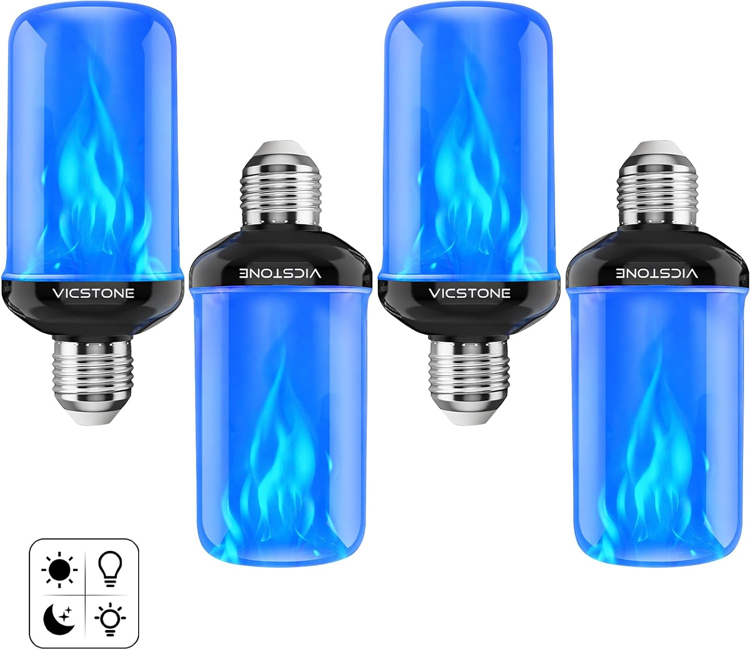 Vicstone Dusk to Dawn LED Flame Light Bulbs Outdoor, 4 Modes Flickering Light Bulbs with Upside Down Effect, E26 Fire Bulb for Halloween Christmas Party Patio Porch Home Indoor Decorations - 4