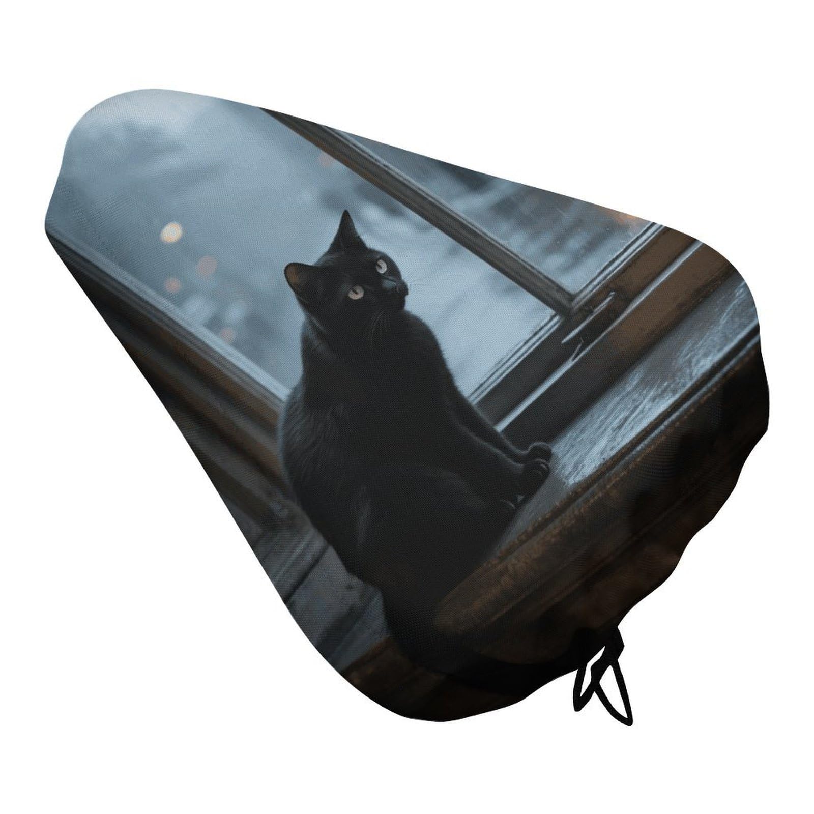 Melancholy Black Cat Bike Seat Cover - Waterproof Bike Seat Cushion for Women & Men, Comfort, Soft Bicycle Saddle Covers Universal Fit Road/Mountain/Spin Bikes with Drawstring