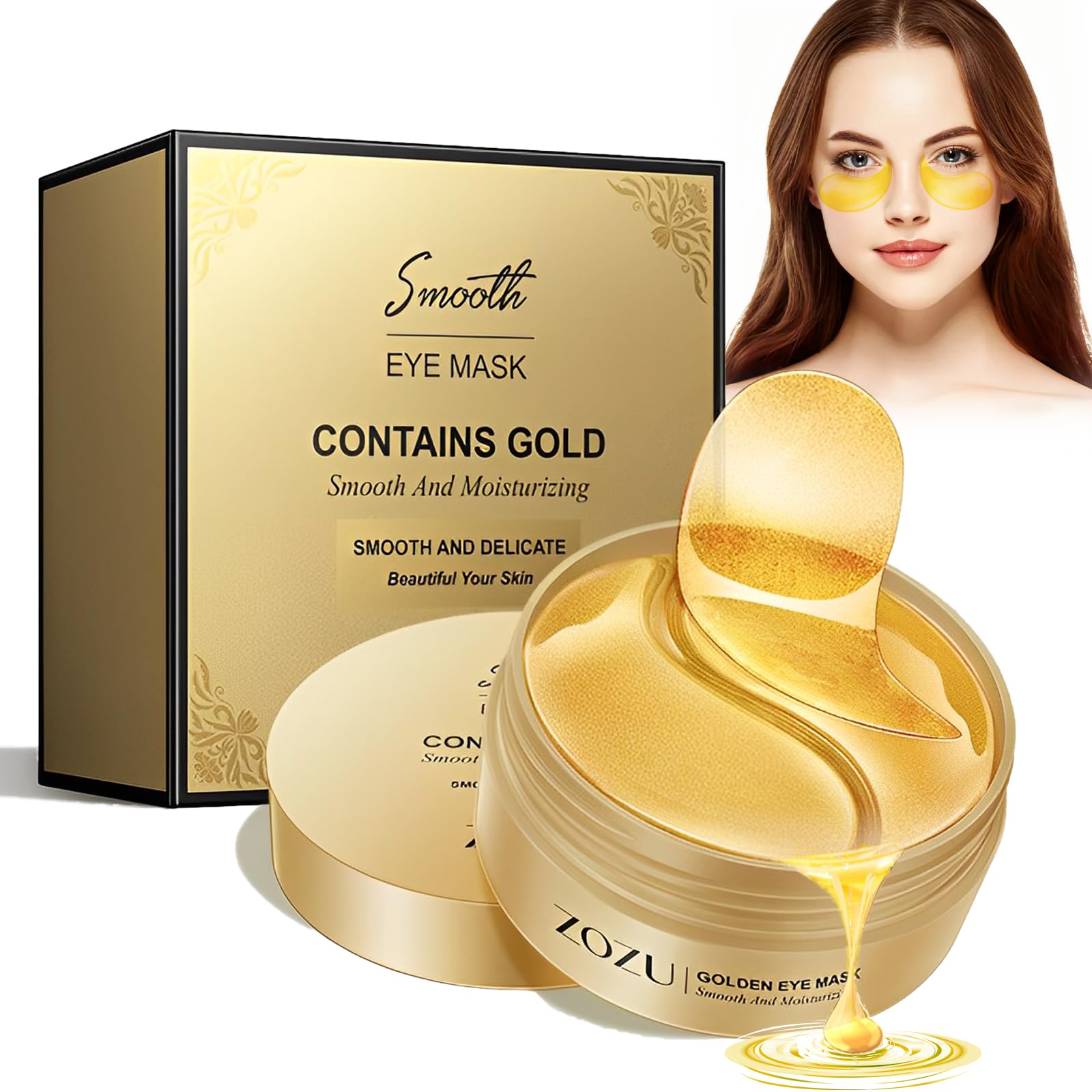 60 Stück 24k Gold Gel Augenpads,Eye Pads,Augenpads Gegen Tränensäcke,Gegen Falten,mit Hyaluron,Kollagen Feuchtigkeit Spendende Gegen Tränensäcke Falten Dunkle Kreise & Puffiness