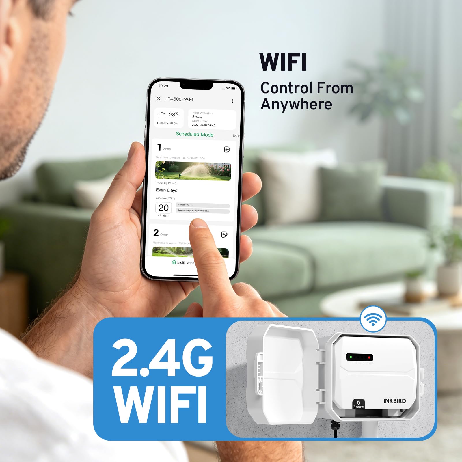 Inkbird IIC-600 Wifi 6 stref programator do nawadniania z wodoodpornym pudełkiem, automatyczne nawadnianie WiFi w ogrodzie, timer, wbudowany nieulotny pamięć, wsparcie czujnika deszczu i regulacja