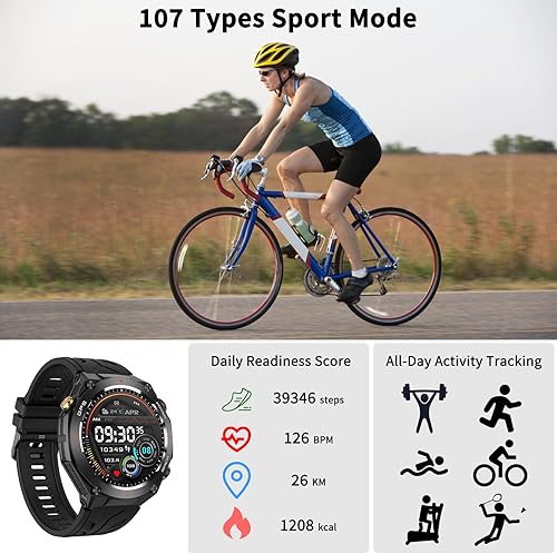 Miniatura 5 de Reloj inteligente militar con GPS, presiónaltitudbrújula, reloj inteligente resistente para hombres con batería extragrande de 650 mAh,