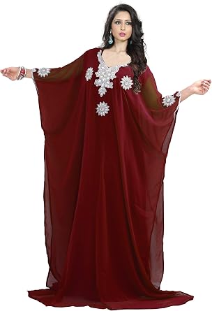 KoC Womens Kaftan Maxi Dress Farasha Caftan KFTNSILVER-Maroon