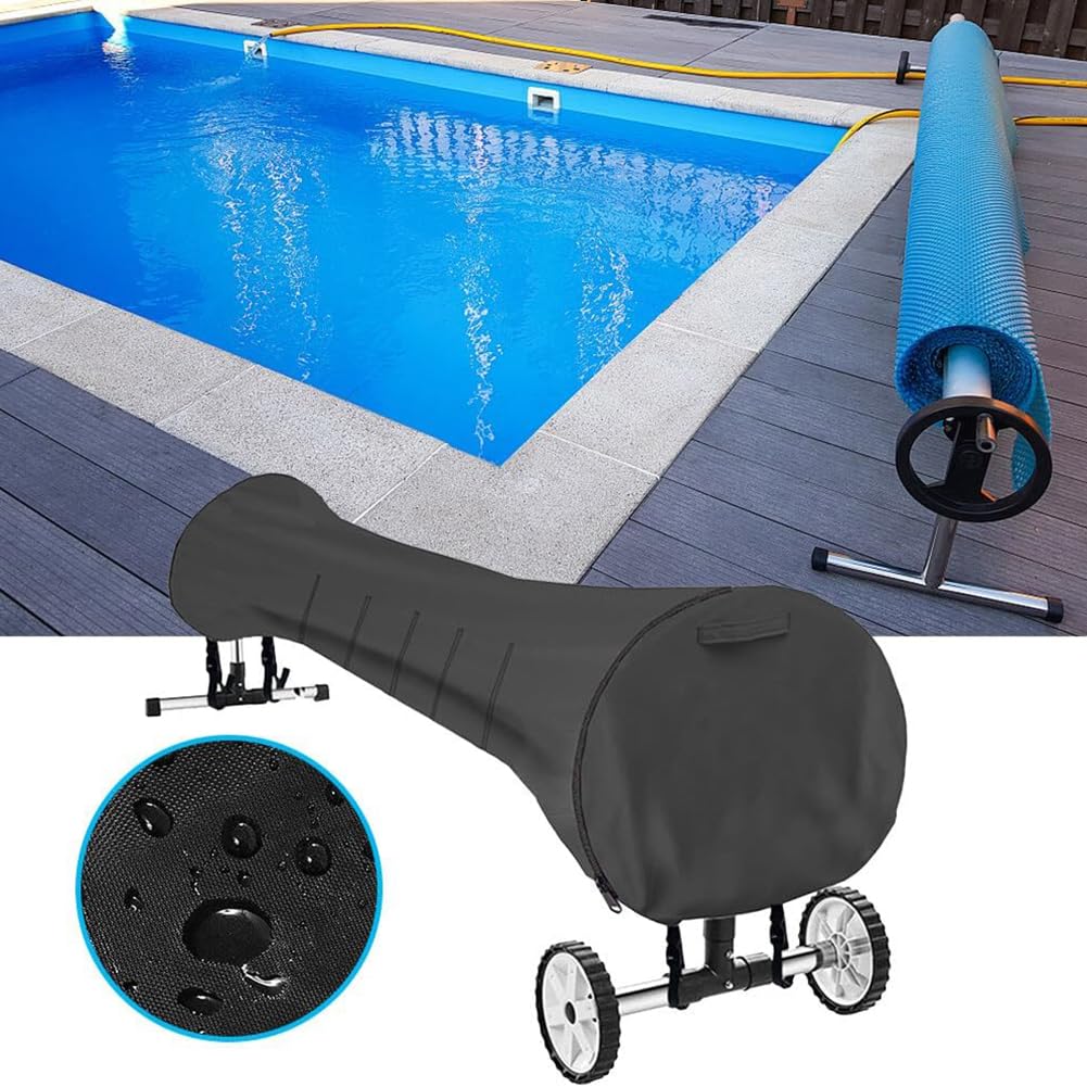 Pool Aufroller Abdeckung, Schwimmbad Solardecke 420D Oxford wasserdichter Sonnen Staubdicht UV beständig Schutzhülle Reel Kordelzug, Aufrollsystem oberirdische inground (Schwarz, 18FT)