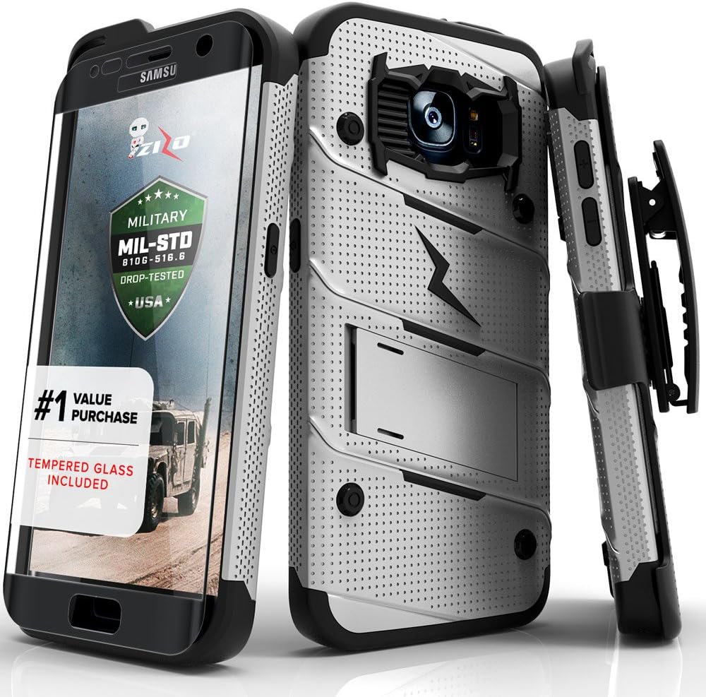 Galaxy S7 Edge 5.5in Case, Zizo® Bolt Cover [Dual-Layered] Slim Armor [Military Grade Certified] Kickstand Holster Belt Clip Lanyard