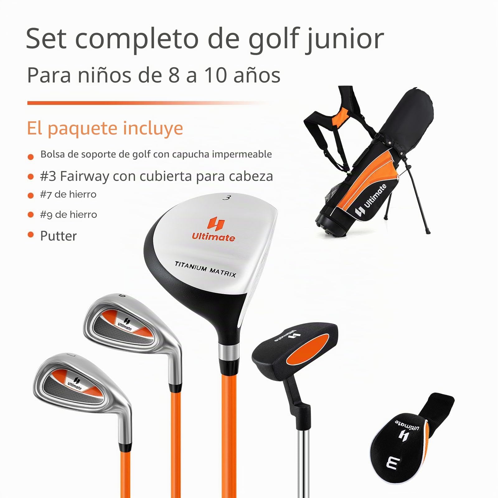 LIFEZEAL Juego de Palos de Golf Infantiles diestros de 4 Piezas