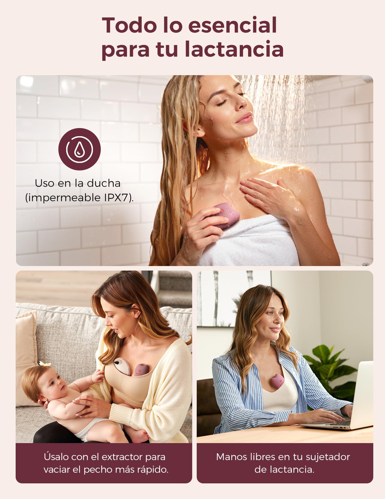 Momcozy A1 Pro Masajeador de Lactancia con Calor Rápido y Vibración Profunda, Ayuda a Aliviar la Obstrucción Mamaria y Favorece la Extracción de Leche, con Función de Memoria y Carga Rápida