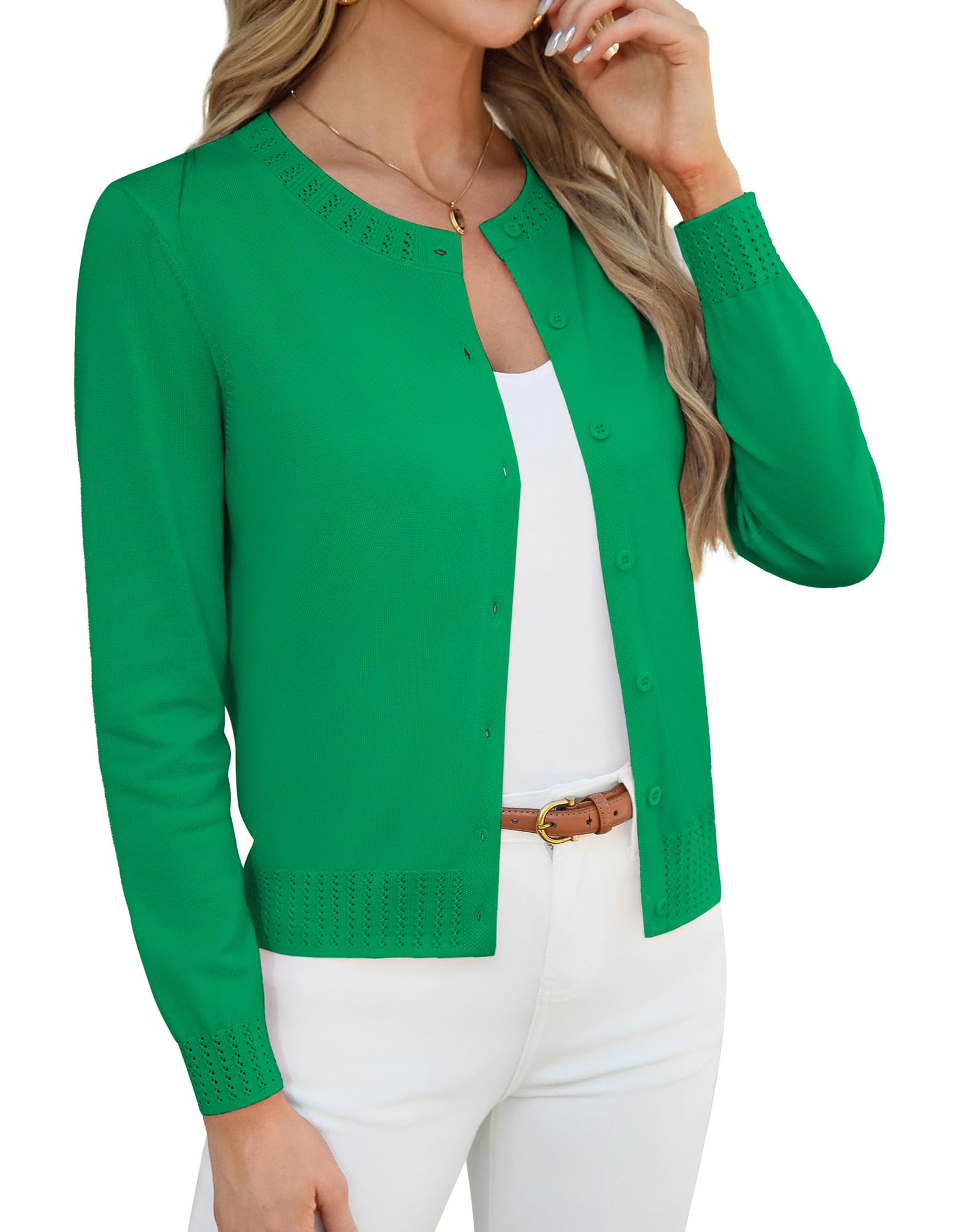 Womens Cropped Cardigan Sweaters Trendy Lightweight Shrugs Button Up Long Sleeve Knit Tops-image-24