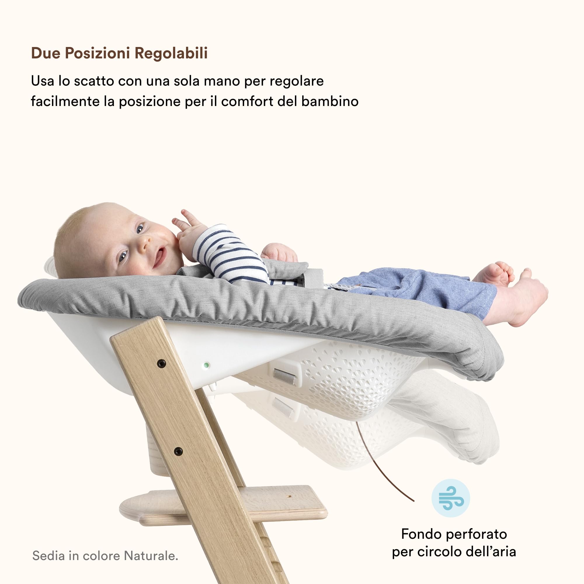 Sedia Tripp Trapp di Stokke (Vanilla White) con Newborn Set (Grey) - Per neonati fino a 9 kg - Confortevole, sicuro e facile da usare