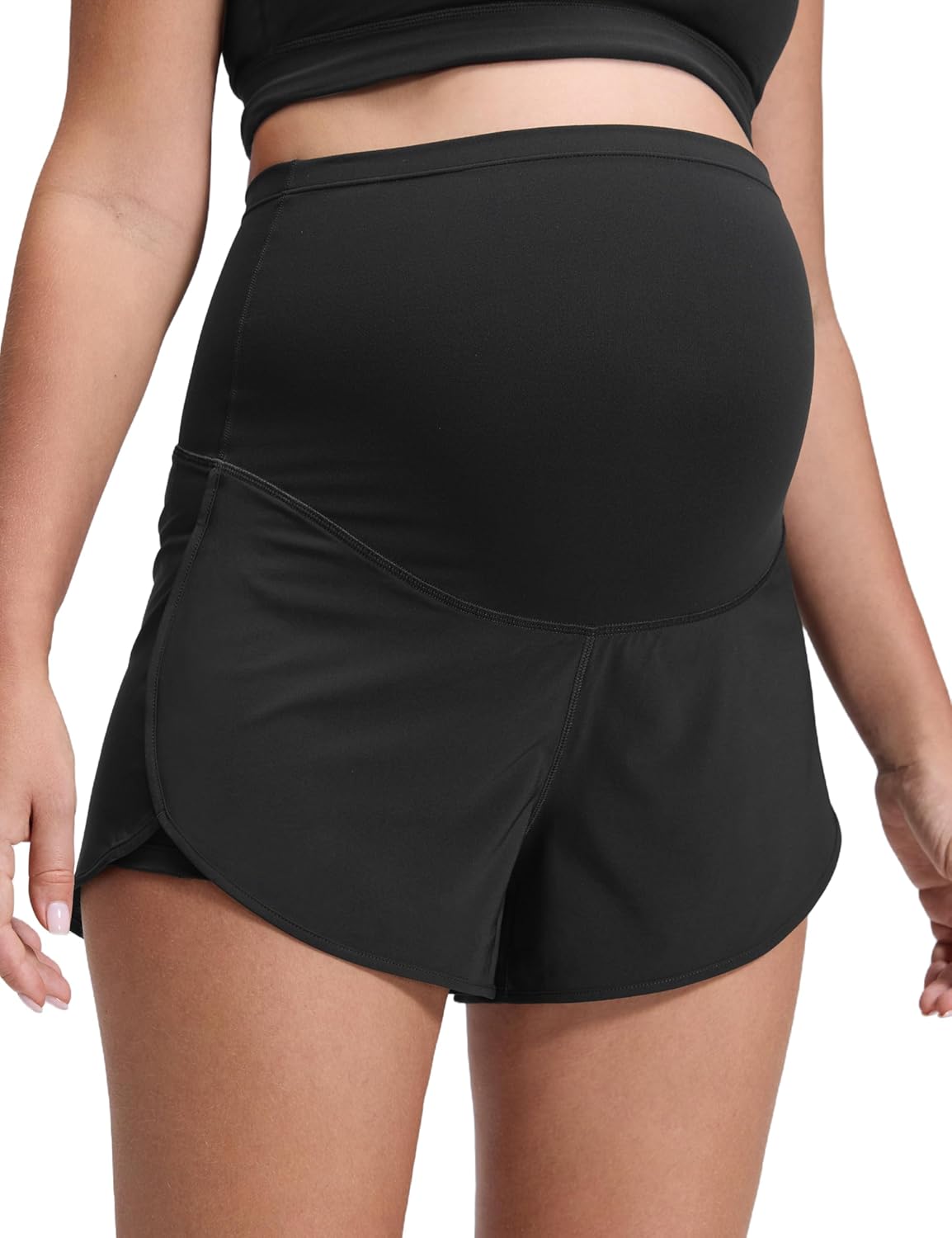 CRZ YOGA Lightweight Maternity Dolphin Workout Shorts 3'' - Soft Athletic Running Casual Womens Pregnancy with Liner Pockets