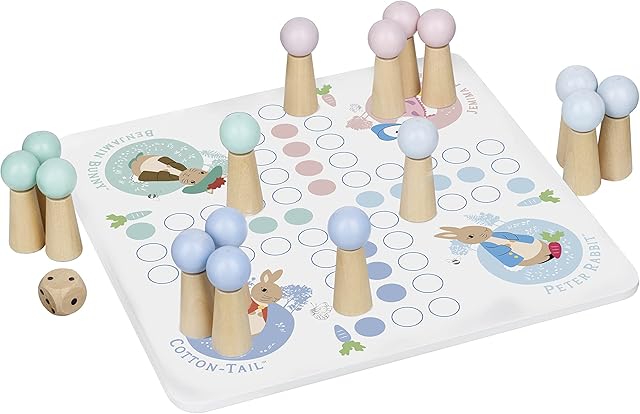 Peter Rabbit Toys - Peter Rabbit Wooden Ludo Board Game - Includes Travel Storage Bag - Wooden Toys, Early Development & Activity Toys - Official Licensed Peter Rabbit Gifts by Orange Tree Toys