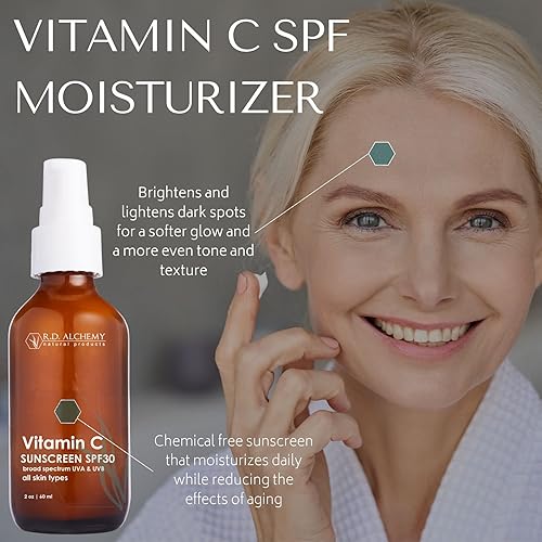 Miniatura 2 de RD Alchemy - Vitamina C natural y orgánica SPF 30 Protector solar mineral hidratante, sin nano zinc y titanio, SPF ligero no graso para la cara,