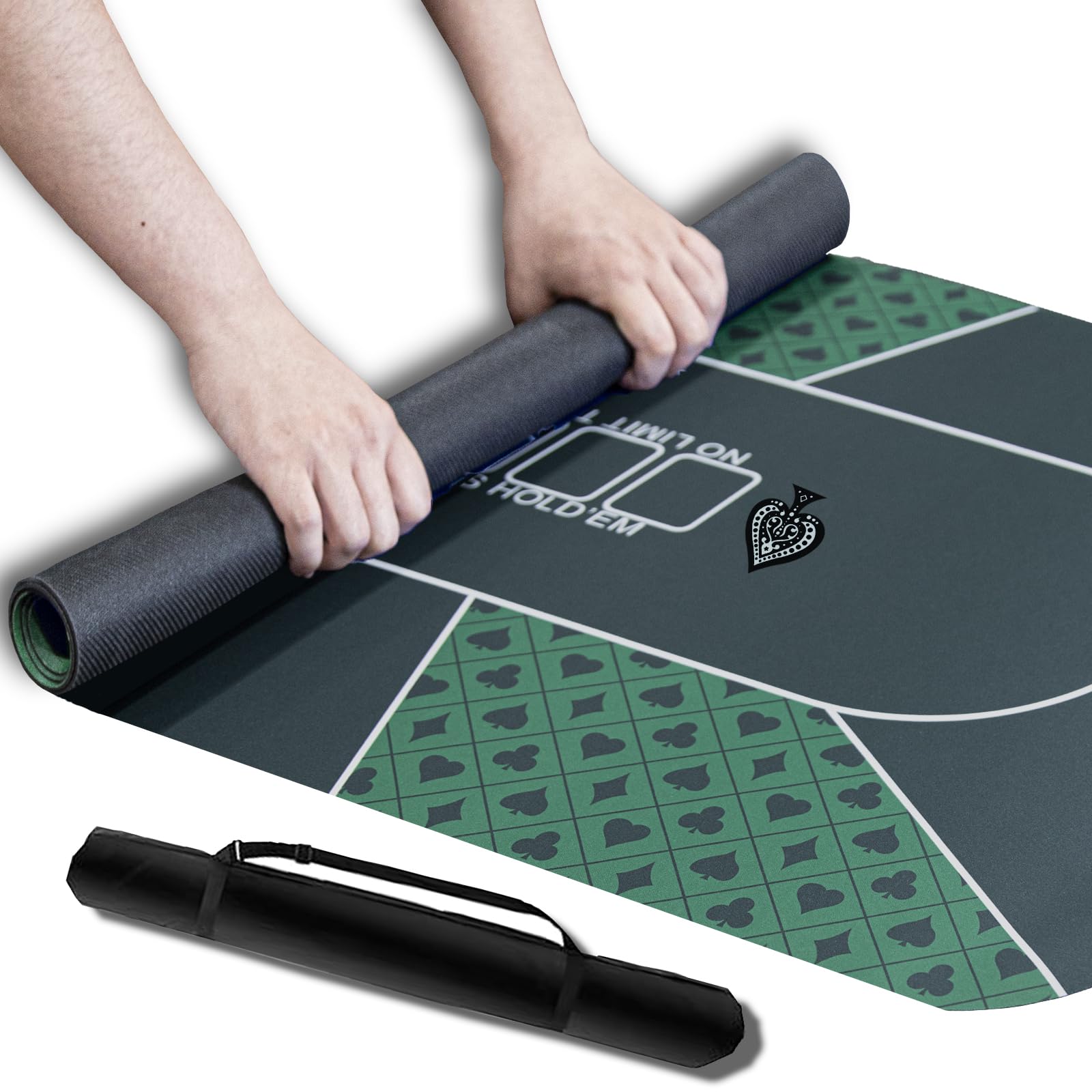 Tapis de poker 180,3 x 88,9 cm pour table, surface lisse et hydrofuge, fond en caoutchouc antidérapant, tapis de poker Texas Hold'em pliable, essentiel pour le jeu de cartes, sac de transport/de