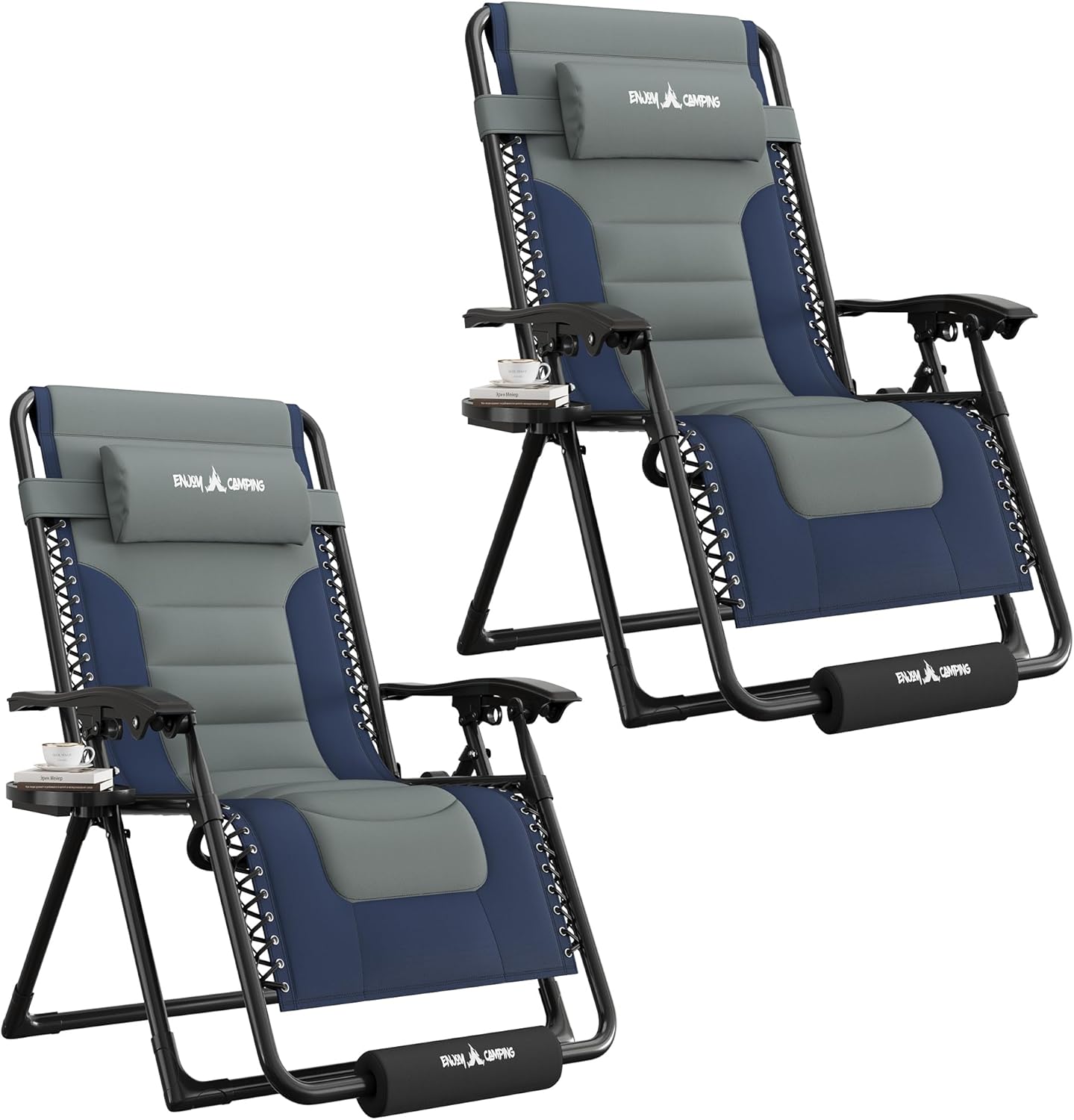 UDPATIO Oversized Zero Gravity Chair, Patio Recliner, Folding Adjustable Outdoor Lounge Chair with Cup Holder, Foot Pad & Padded Headrest, Supports 500lbs (1, Black/Gray, 29in)