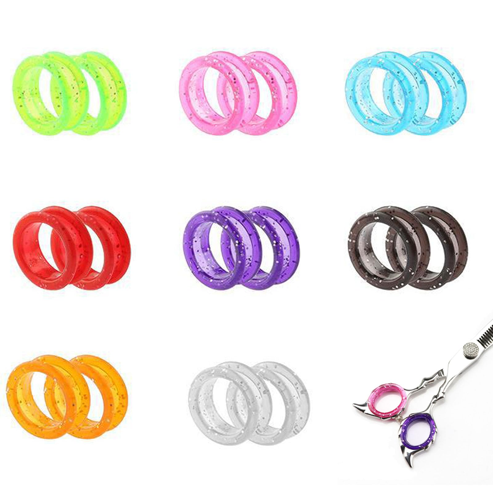 16Pcs Colorful Hair Scissors Finger Ring Pets Grooming Shear Scissors Silicone Ring Hairdressing Cutters for Pet Cut