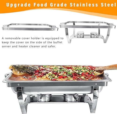 Miniatura 4 de Juego de 4 platos de bufé de 8 cuartos de galón de acero inoxidable calentador de alimentos con bandeja de agua, soporte de combustible para