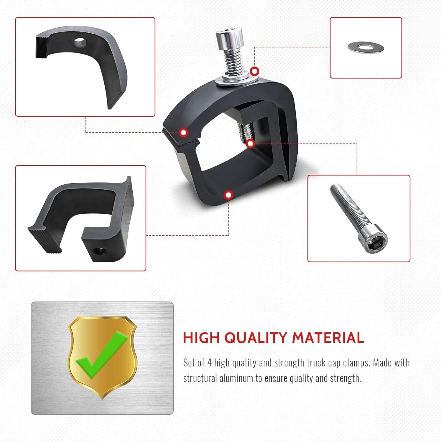 AA-Rack P-AC(4)-01 Set of 4 Aluminum C-clamps For Non-Drilling Truck Rack & Camper Shell Installation-Black