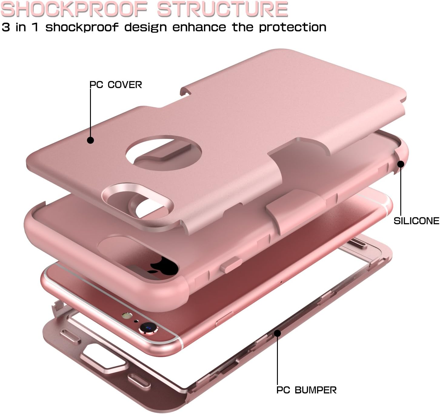 TOPSKY iPhone 6 Case, iPhone 6s Case, Three Layer Heavy Duty High Impact Resistant Hybrid Protective Cover Case for iPhone 6 and iPhone 6S (Only for 4.7"),with Screen Protector and Stylus,Rose Gold