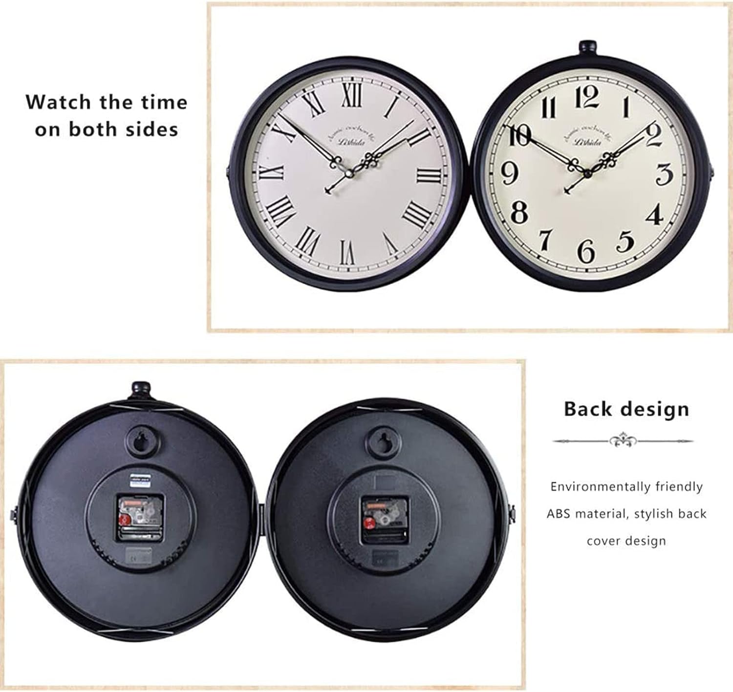 Retro Double Sided Wall Clock Central Railway Station Wall Clock 360 Degree Rotate Vintage Design Metal Clock Bracket with Waterproof Cover Hanging Home Decor for Outdoor Garden (D)