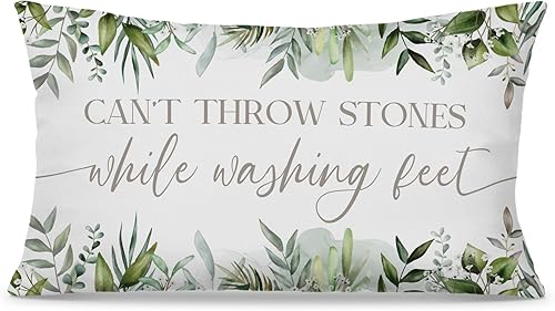 Funda de almohada decorativa con versículo bíblico de fe cristiana de moda de 12 x 20 pulgadas, decoración de hojas verdes en acuarela para iglesia