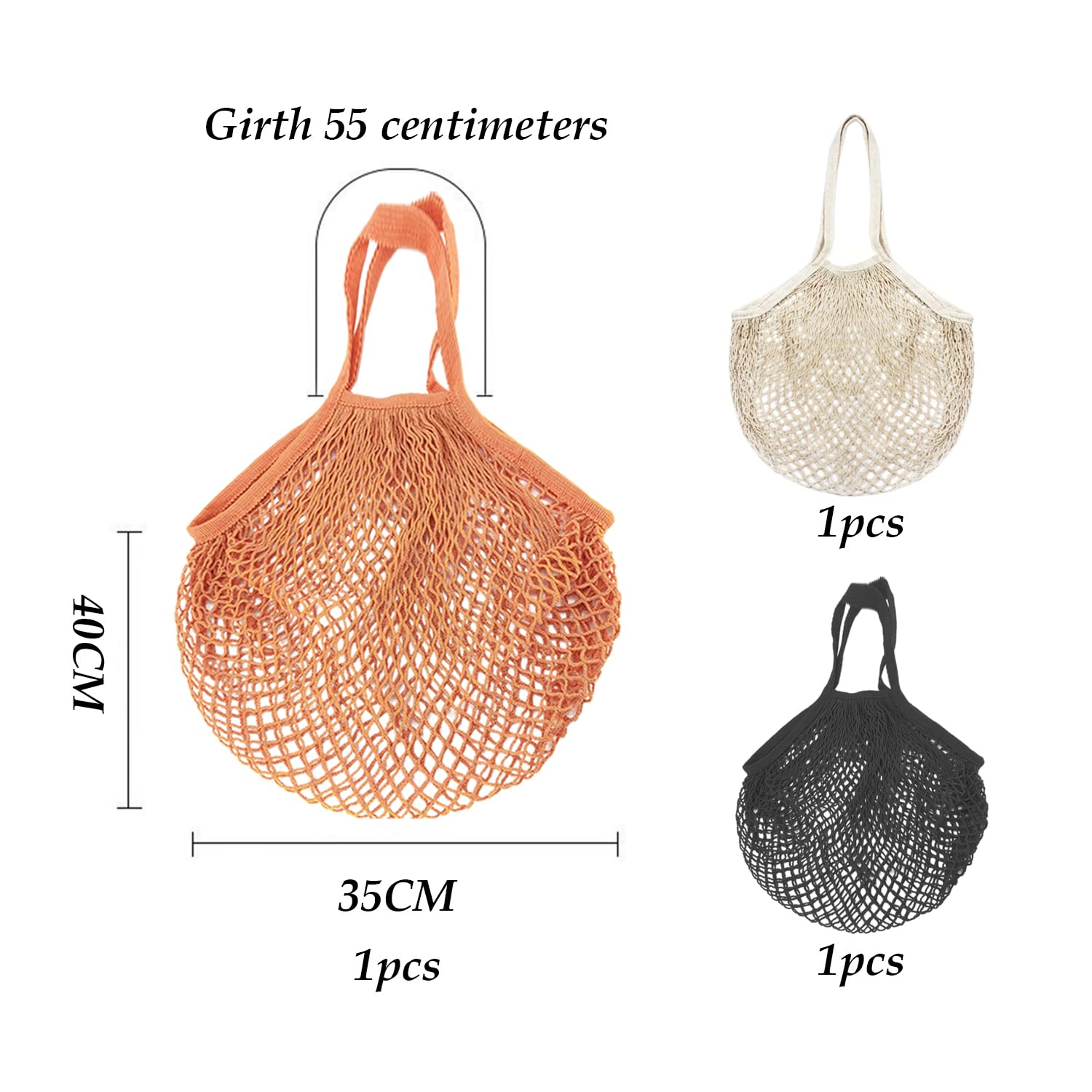 GVSAVY 3pcs Cotton Mesh Shopping Bag, Mesh Tote Bag, Mesh Storage Bag, Cotton Mesh Produce Bag - Image 2