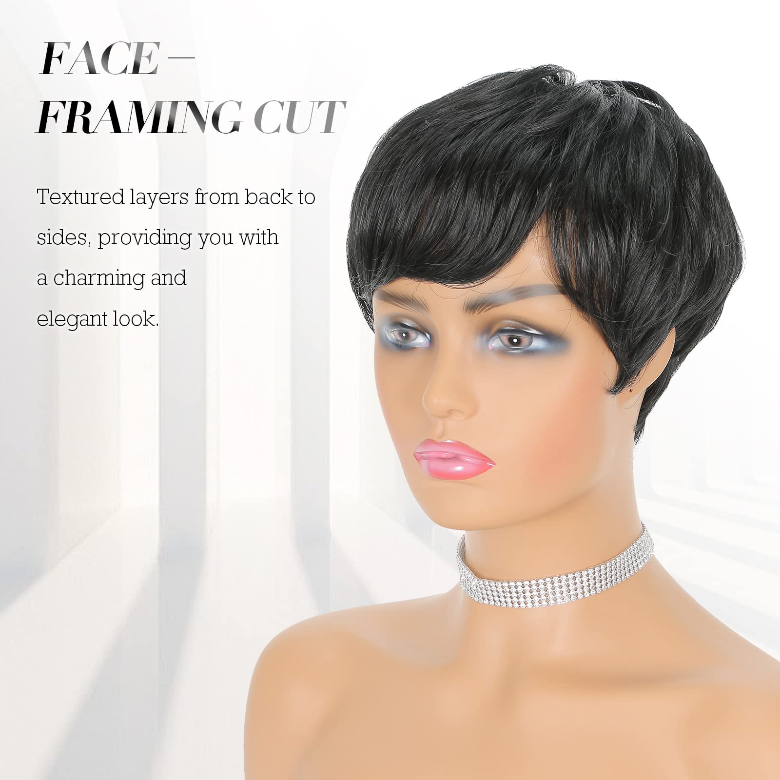 Synthetic Wig with Textured Layers, Short Cut, Glueless Design Pixie Cut Wig Soft Straight Hair, Short Pixie Cut Wigs for  main image 3