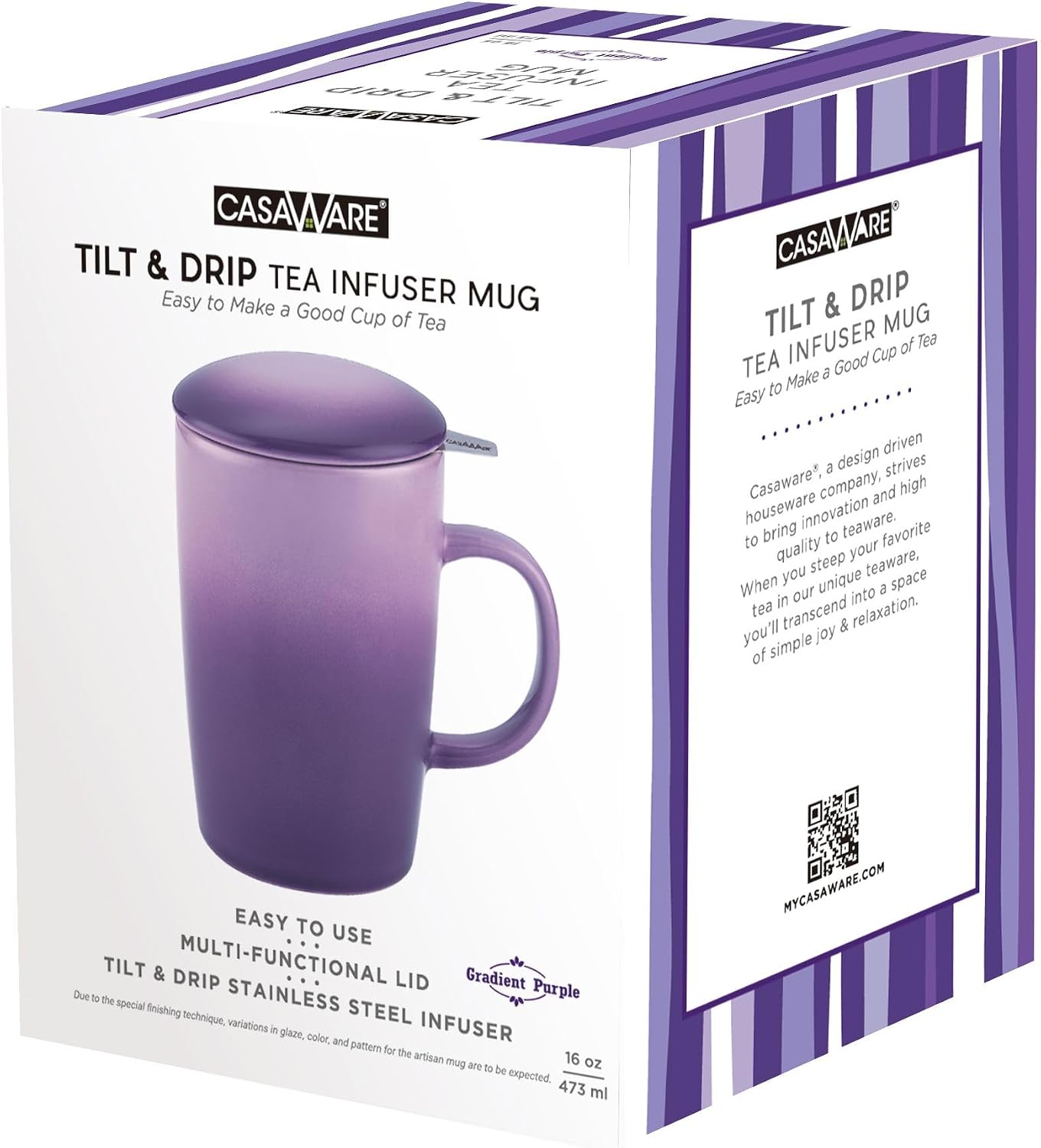 casaWare 16-Ounce Tilt & Drip Tea Infuser Mugs (Purple)
