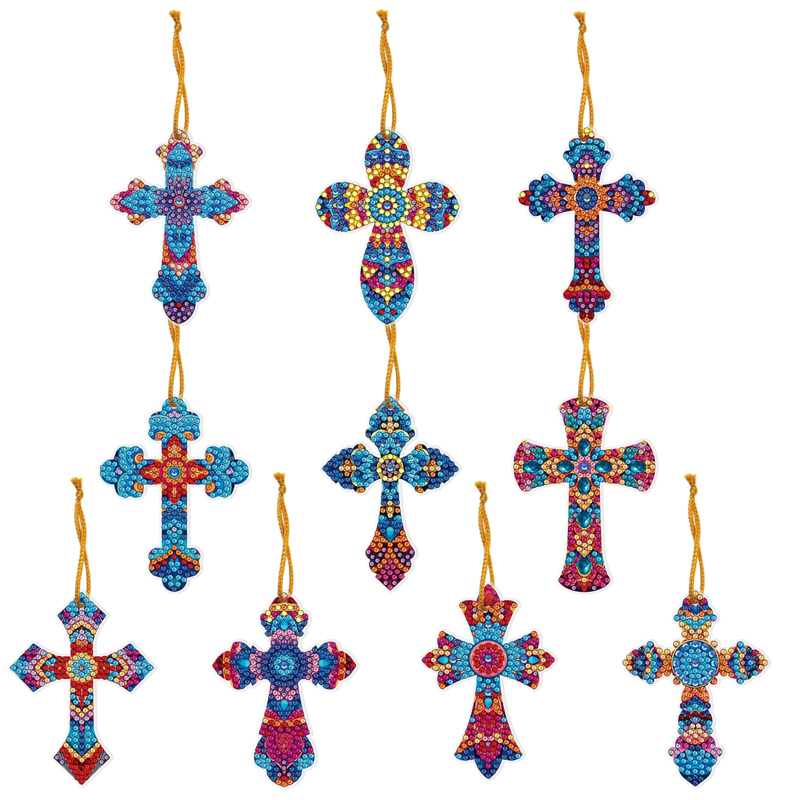 10 Pcs Crosses Diamond Dots Easter Tags Hanging Decorations DIY Kit 5D Religious Diamond Art Painting Cross Hanging Ornaments Special Shaped Gem Paint by Number for Christian Home Office Church Decor