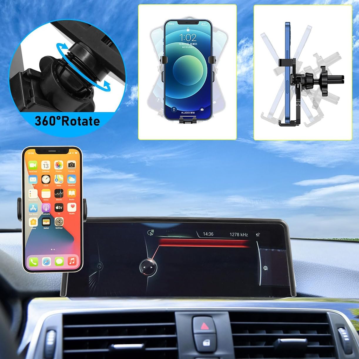 Soporte de teléfono móvil para Coche,Soporte de teléfono móvil Ajustable Giratorio 360°,para BMW 3 Series F30 F31 F34 F80 M3 2013-2019