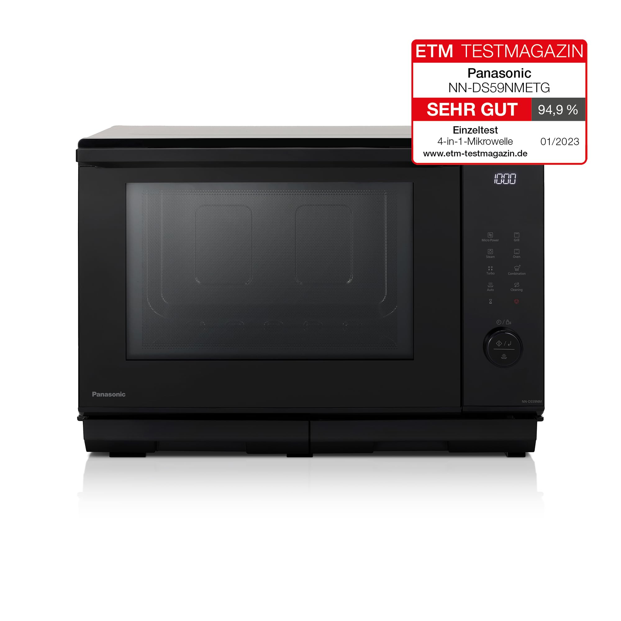 Panasonic NN-DS59NMETG Microondas Combi 4 en 1, Horno Grill, Superficie Plana, 27 Litros, 1000 W, Cocción En Dos Niveles, Sensor Genius, 32 Programas, Bandeja Para Grill, Limpieza Fácil, Negro