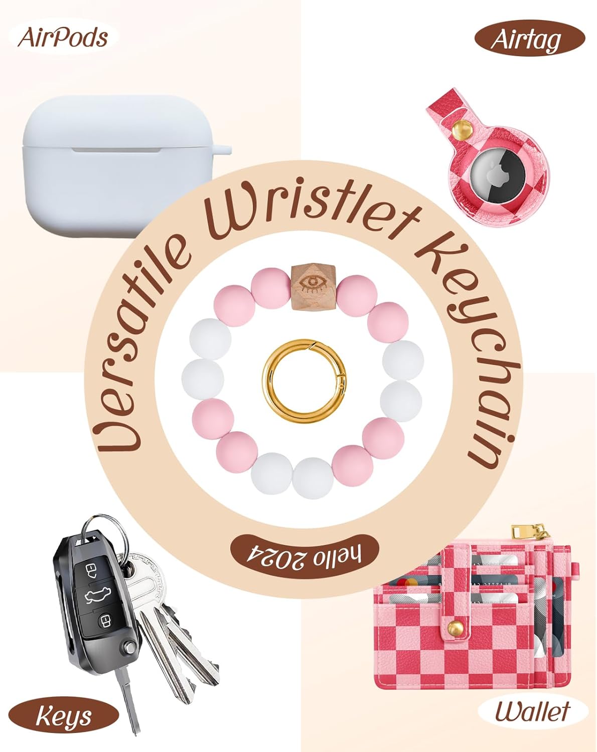 Wallet Keychain Wristlet for Women with AirTag Holder - Cute Design Credit Card Holder Wallets Key Chain Ring Slim Small RFID Air Tag Coin Pocket Purse for Ladies Teen Girls,Pk Grid - Image 5