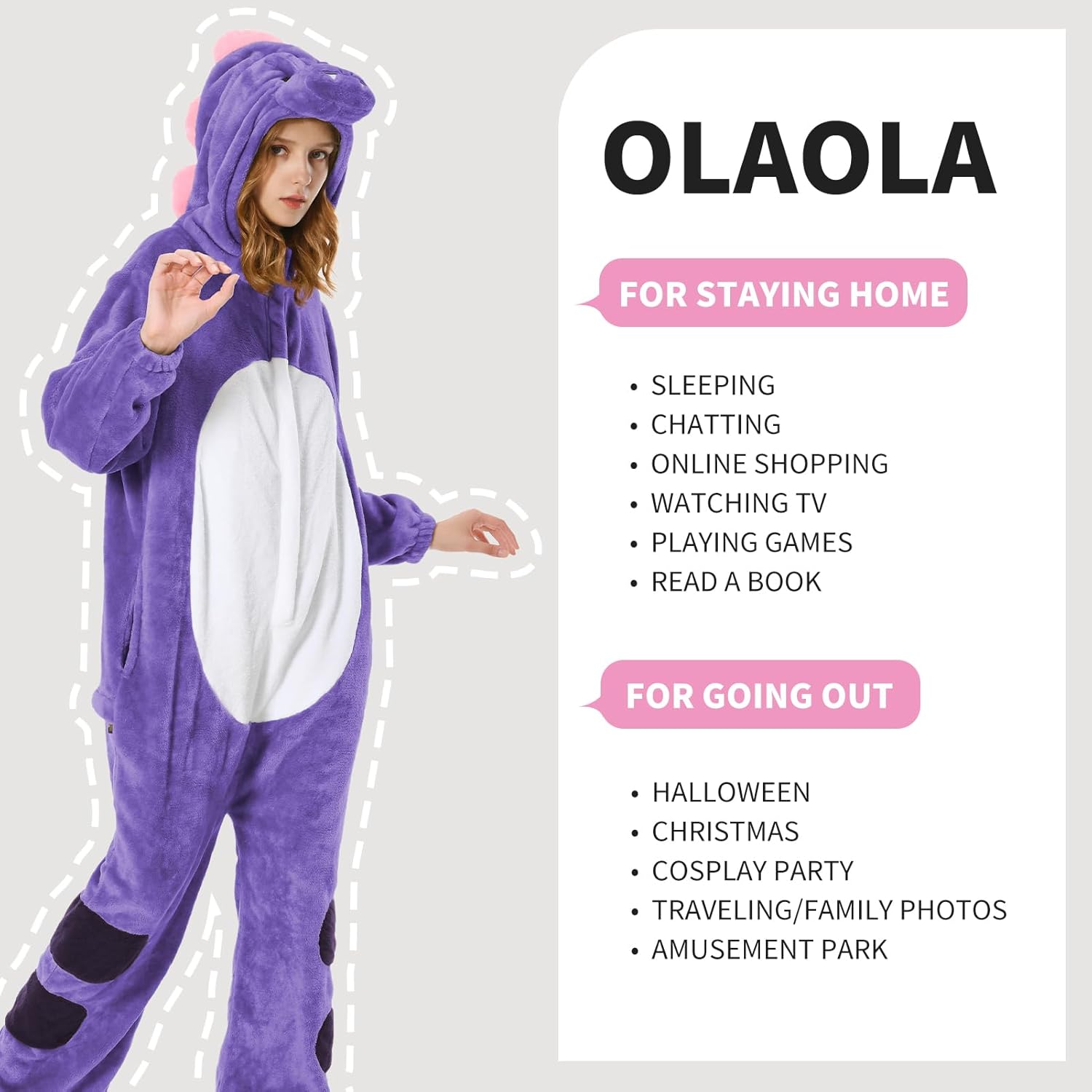 OLAOLA Adult Onesie, Flannel Unisex Animal Pajamas, Plush One Piece Sleepwear Cosplay Party Costume - Image 4