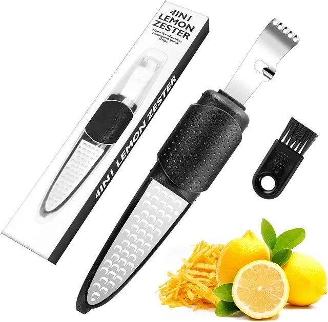 4-in-1 Lemon Zester Peeler - Citrus Grater, Cheese Shredder & Orange Peeler for Kitchen