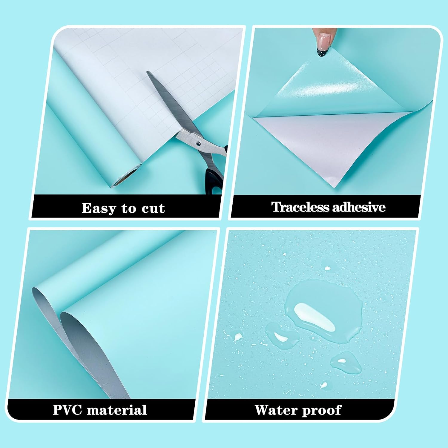 Blue Peel and Stick Wallpaper Modern Contact Paper A Set of 15.7" x 393" Cyan Solid Color Renter Friendly Wall Paper Removable Waterpoof Vinyl Wallpaper for Bedroom,Kitchen,Cabinets