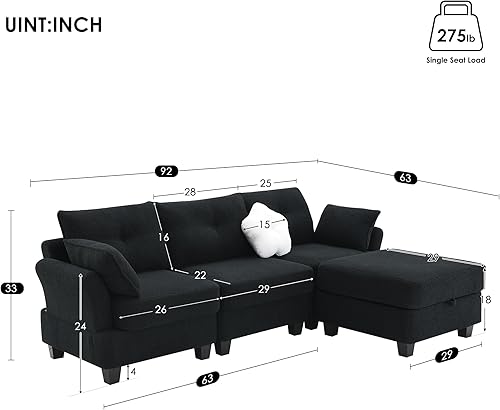 Miniatura 2 de LUMISOL Moderno sofá modular de chenilla, sofá minimalista en forma de L de 5 plazas con 2 almohadas y diván, cómodo sofá tapizado para sala de