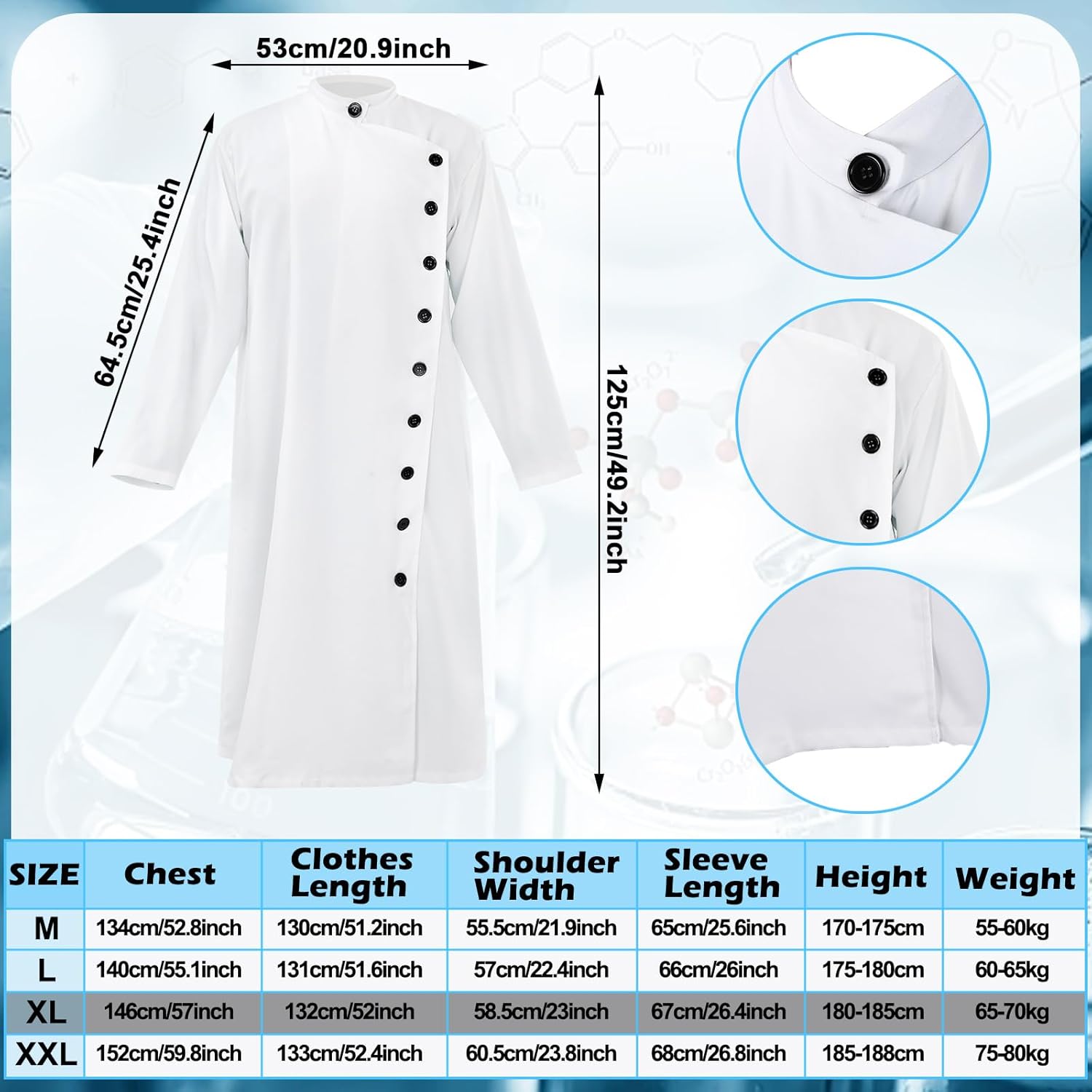 Jiuguva 9 Pcs Halloween Mad Scientist Costume for Adult Men Including Coat Belt Cup Gloves Goggles Wig Mustache Eyebrows - Image 3