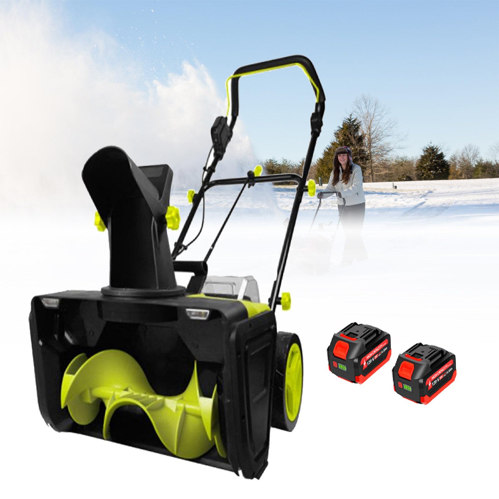 Pala da neve elettrica, 40 V, senza fili, con motore brushless da 3500 W, larghezza di compensazione 50,8 cm, lancio neve 7,6 m, luci LED per vialetto e ingresso