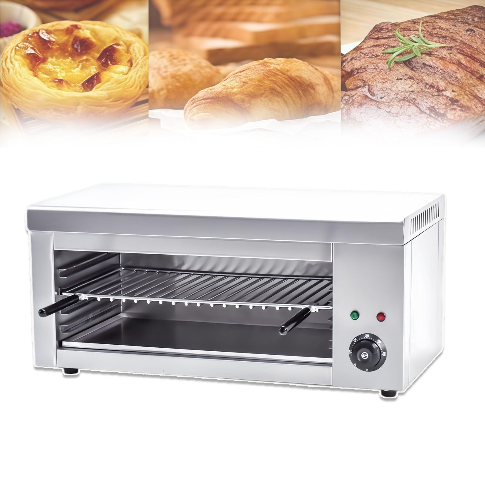 Salamandra Eléctrica Profesional Tostadora 2000w - Horno para Carnes/Pescados Y Parrilla Eléctrica Pequeña, Temperatura 50-300°C, Montaje Pared O Sobremesa, Acero Inoxidable