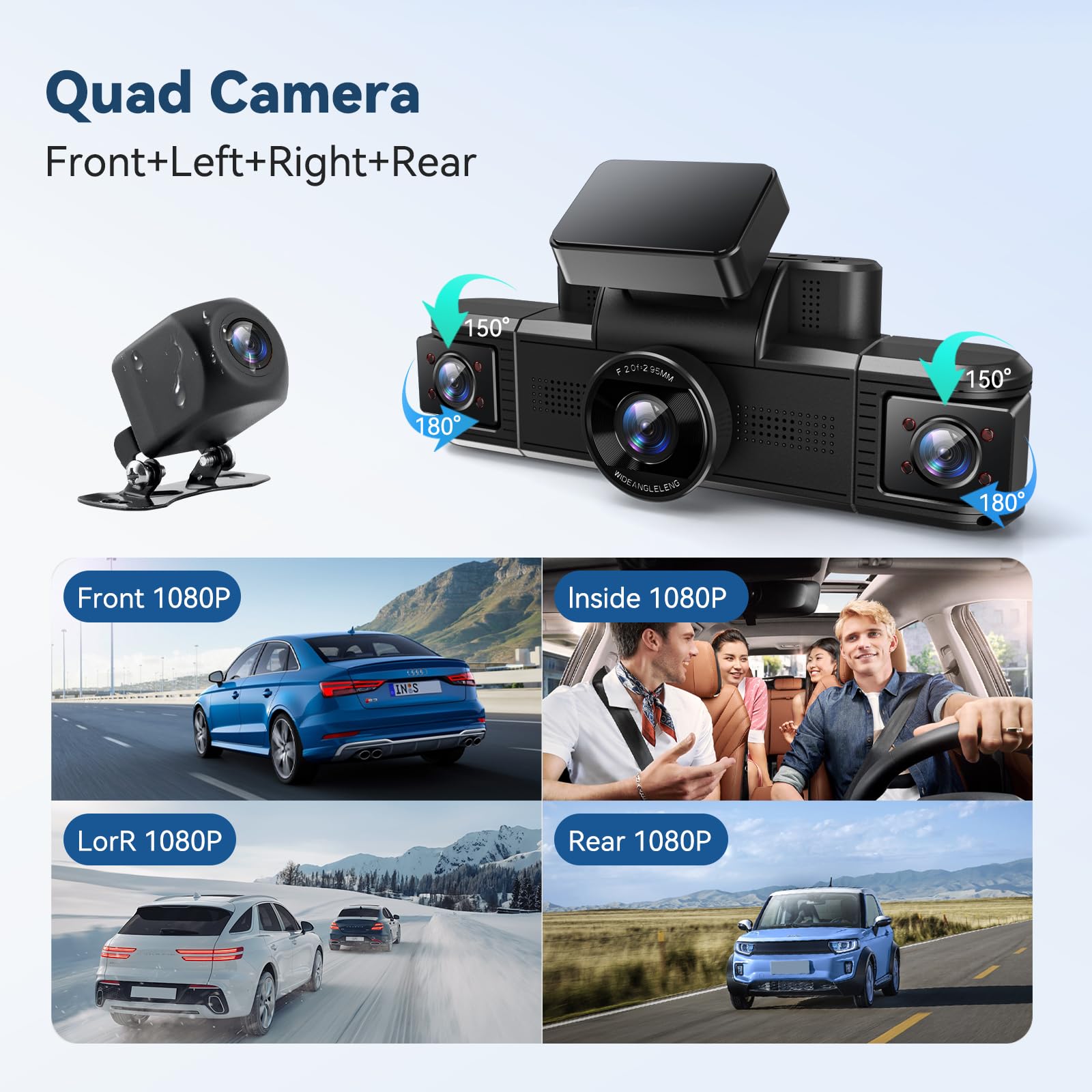 4 Kanal Dashcam Auto Vorne Hinten 4K+1080P mit WiFi,Dash Cam Auto Kamera 3" IPS Bildschirm,Kostenlose 64 GB Karte,Nachtsicht,G Sensor,Loop-Aufnahme,APP Steuerung,170°Weitwinkel WDR
