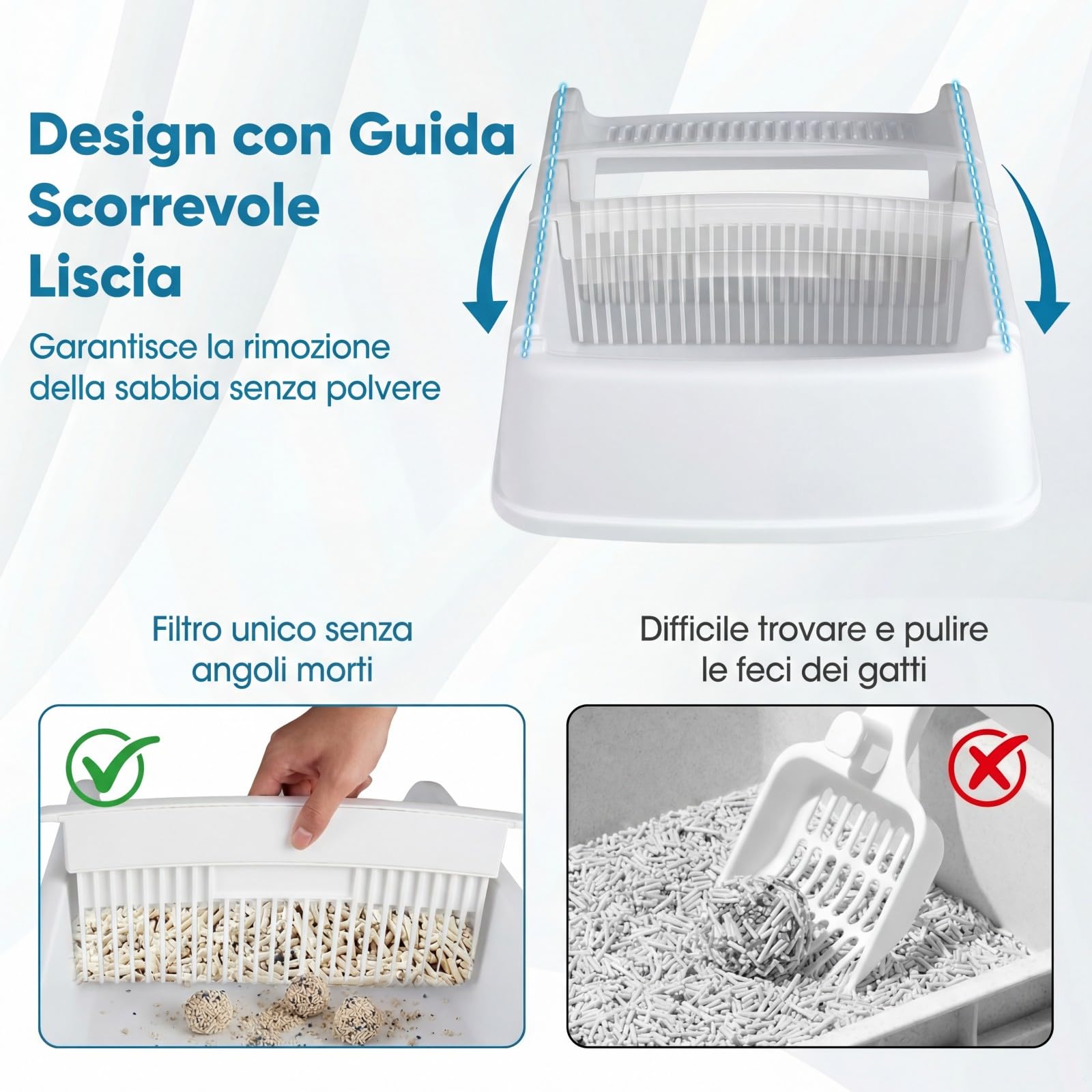 COSTWAY Lettiera per Gatti Semi-Automatica a Tetto Aperto, Toilette Antischizzo con Vassoio Estraibile a Cassetto, Paletta Scorrevole e Pedale Filtra Sabbia, Lettiera per Gatti fino a 10 kg (Bianco)