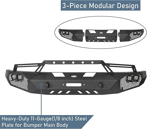 Miniatura 7 de Hooke Road Parachoques delantero 09-14 F150 con barra de toro y placa de cabrestante para Ford F-150 2009 2010 2011 2012 2013 2014 (excluye Raptor),