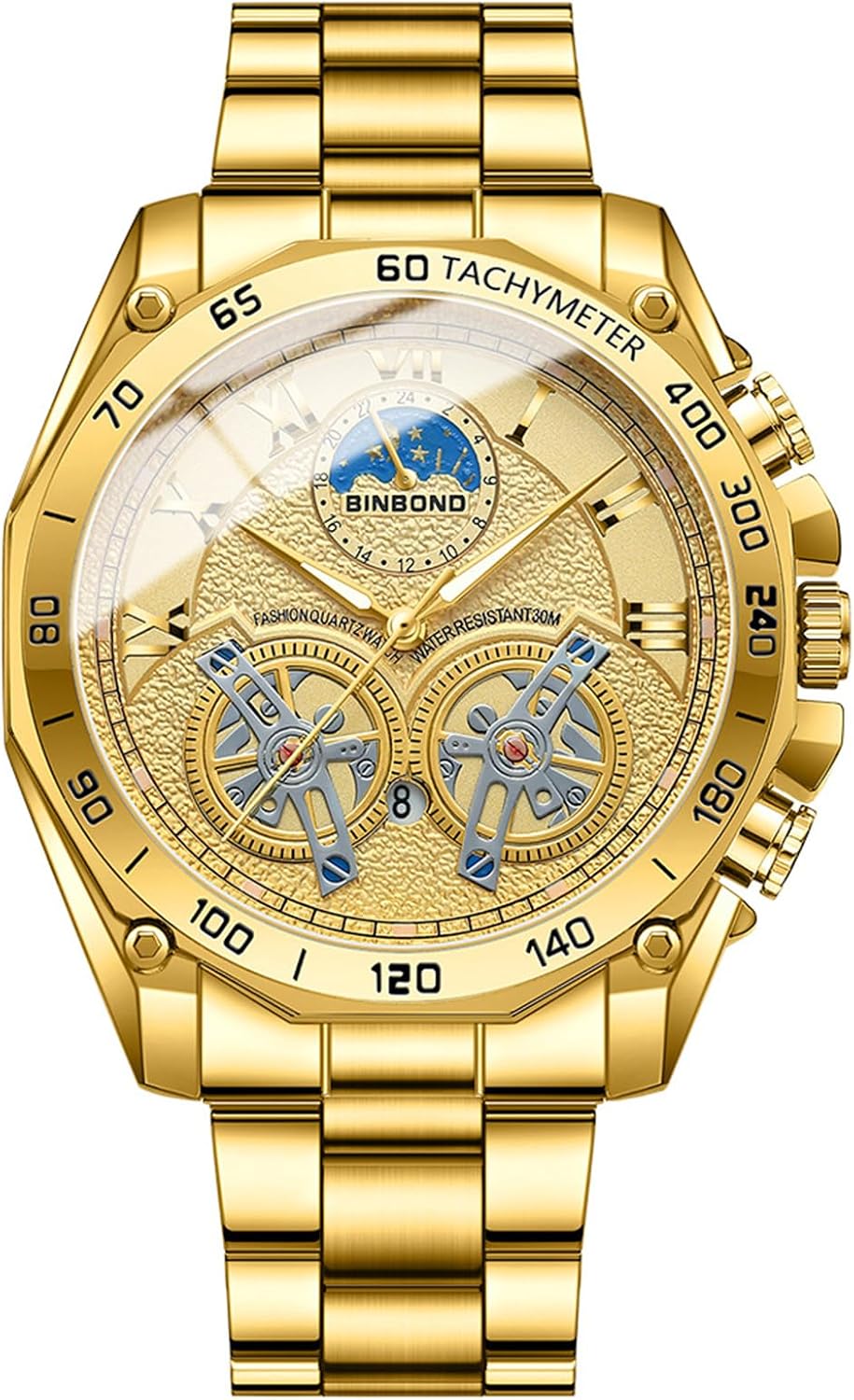 jewelrywe watches men's stainless steel men's watch luxury date calendar 30 m waterproof analogue quartz wrist watch men stainless steel bracelet watch with round dial and luminous hands