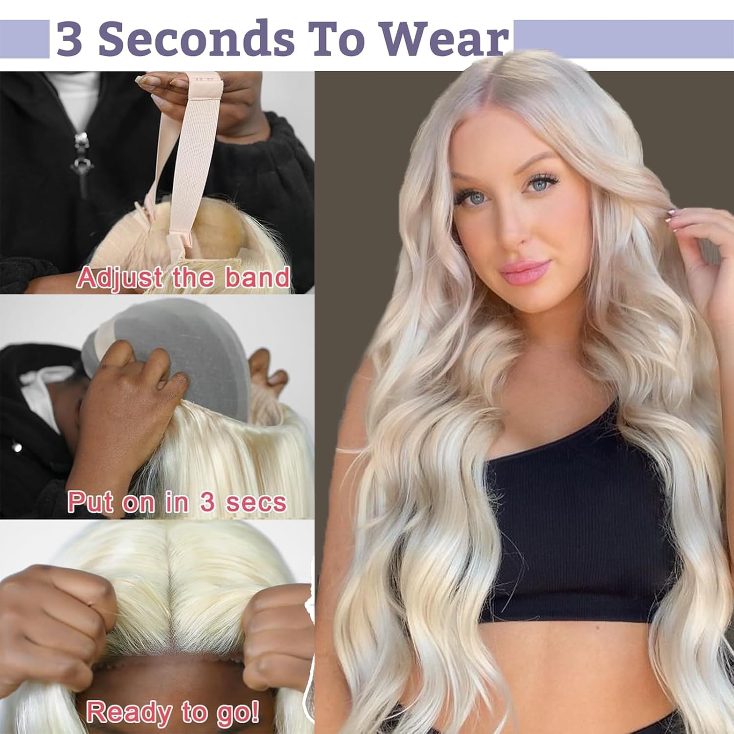 Glueless 60 Platinum Blonde Wig Human Hair 13x4 Throw On and Go Pre Plucked UHD Long Body Wave Wigs Silver Ash White 613 Blonde Lace front Wig For Women Remy Vietnamese Hair 22 Inch 180%