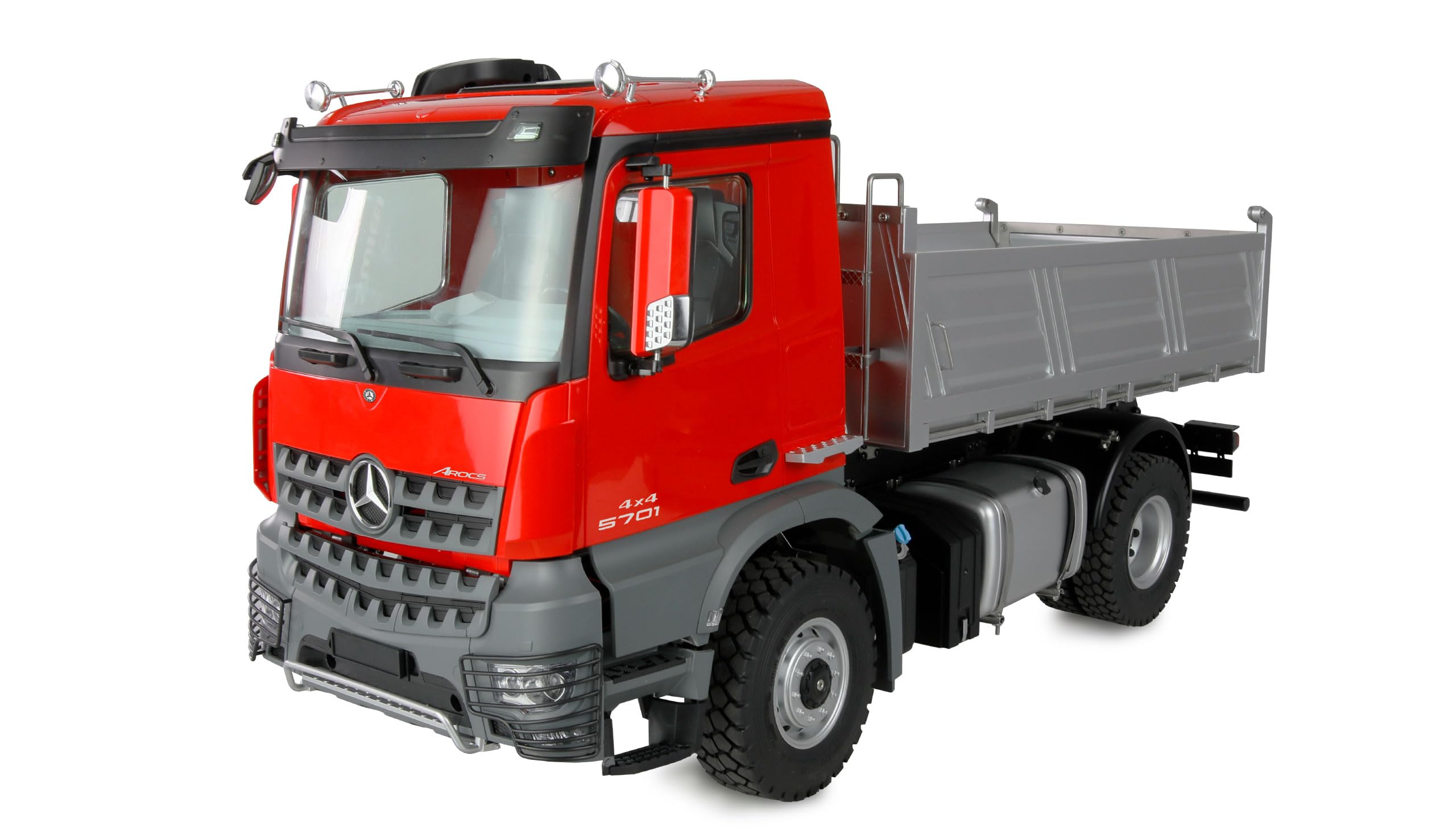 Amewi Mercedes-Benz Arocs wywrotka 4x4 1:14 RTR czerwona z pilotem zdalnego sterowania, akumulatorem, kablem do ładowania