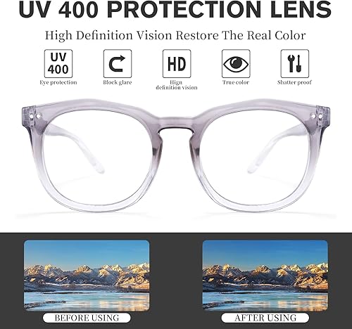 Miniatura 3 de Lentes cuadrados redondos transparentes sin receta de gran tamaño con marco de polígono degradado, anteojos falsos de moda para mujeres y hombres TR