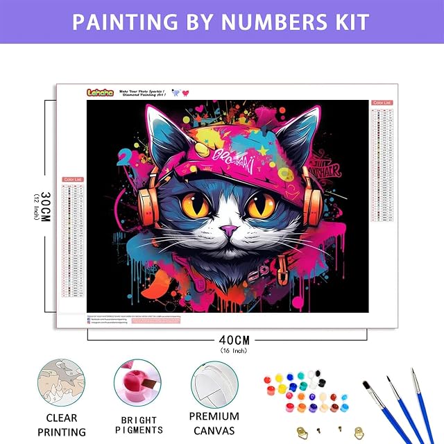 Foto 2 de 7 de Lehaha Pintar por Numeros Kits para adultos,gato musical animales,Cuadros para pintura por números Kit ninos…