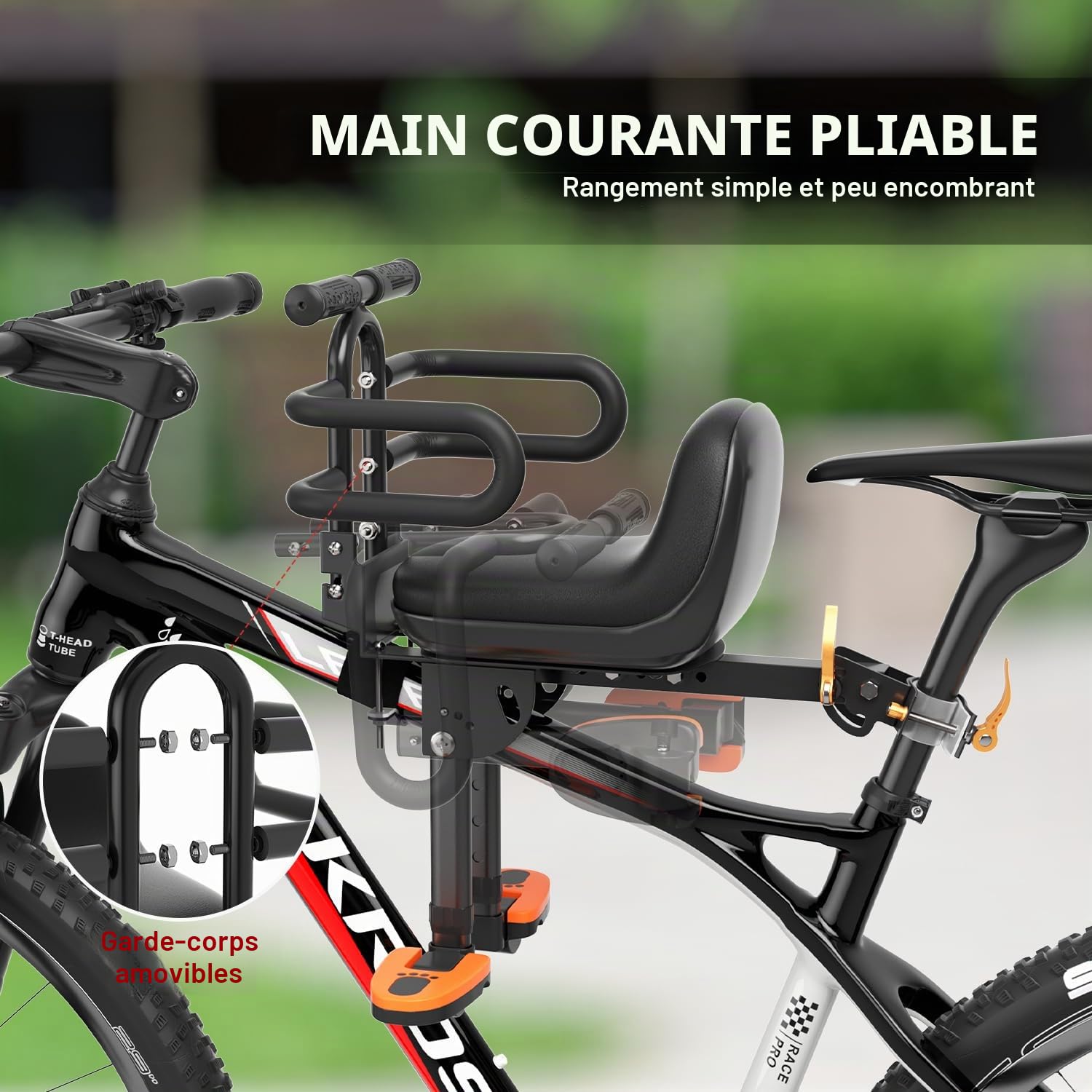 XIEEIX Siège Enfant pour VTT, Siège Enfant pour Vélo à l'avant, Siège Enfant pour VTT avec Pédales Rétractables, Siège Enfant Portable pour tous les VTT d'adultes