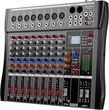 خلاط صوت DJ احترافي - 8 قنوات DJ Bluetooth Controller Sound Mixer w / DSP 16 Preset Effects، USB Interface، 8 XLR Mic / Line Input، AUX، FX Processor MP3 Player، Headphone Jack
