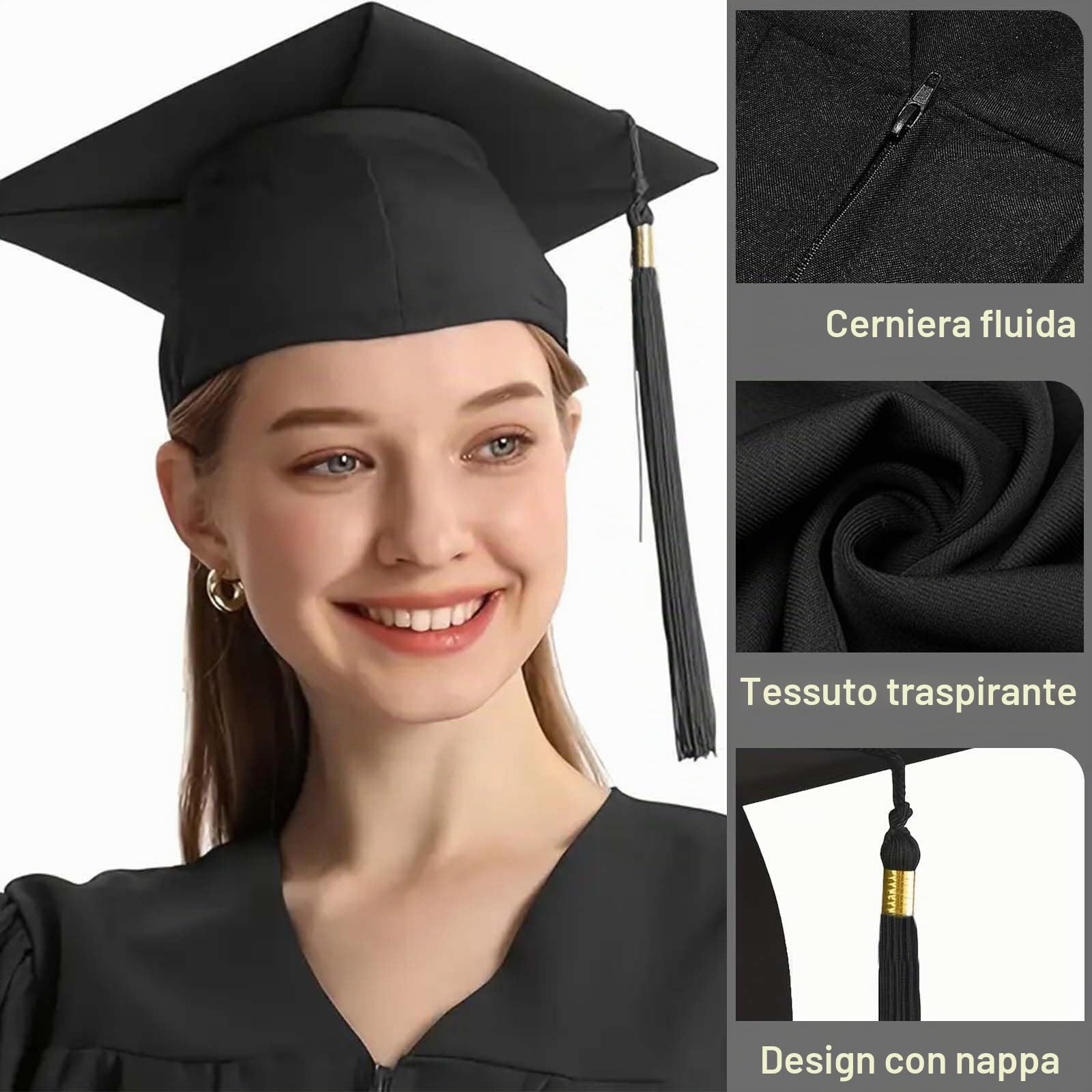 Abito per Laurea, Toga Laurea, Laureato Costume, Toga e Tocco Cappello, Abito da Laureato Set, Toga Laurea con Cappello da Laurea, Set Toga Laurea, Adatto a diplomati e laureati, Unisex